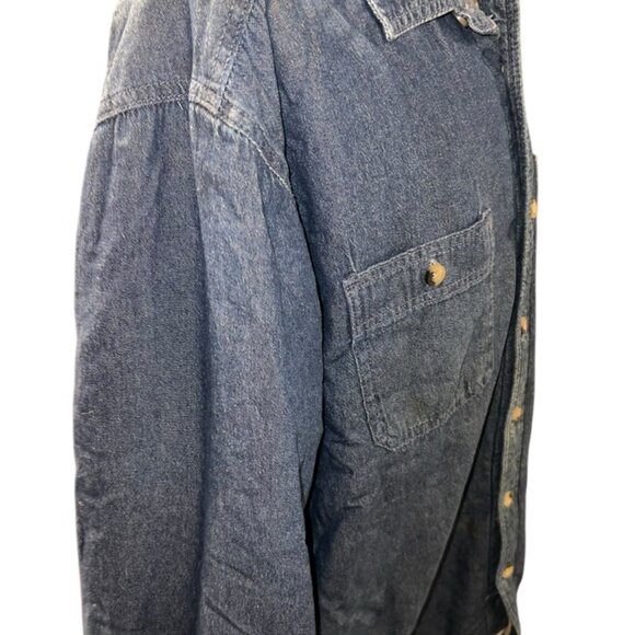 Wrangler Men LG Faux‎ Fur Lined Long Sleeve Button Down Blue Denim Shirt - Picture 2 of 8